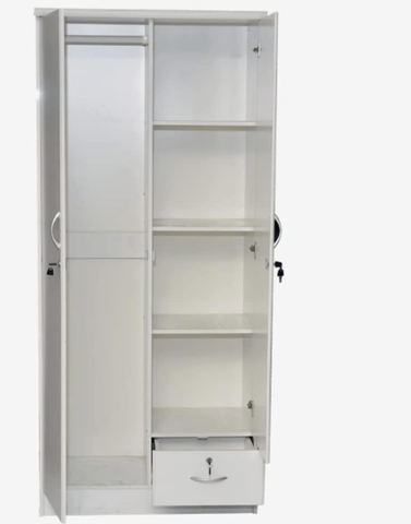 INFINI HOMES 2 Door Wooden Wardrobe UAE - White Engineered Wood 1 Lockable Drawer Modern Dubai Abu Dhabi Sharjah