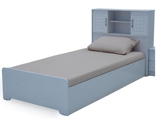 INFINI HOMES Wooden Single Bed with Storage Headboard, L190 x W90 cm, Wange (without Mattress and Assembly)