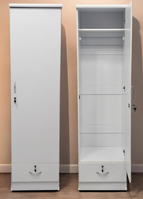 INFINI HOMES Single Door Wooden Wardrobe UAE - White Engineered Wood 1 Drawer Modern Dubai Abu Dhabi Sharjah