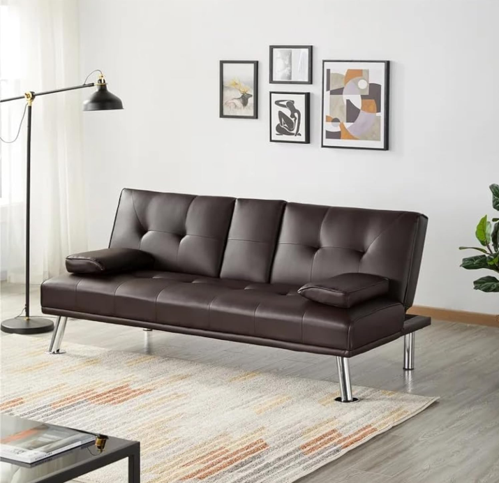 INFINI HOMES Faux Leather Sofa Bed, 180 cm, light Brown ( Without Assembly)