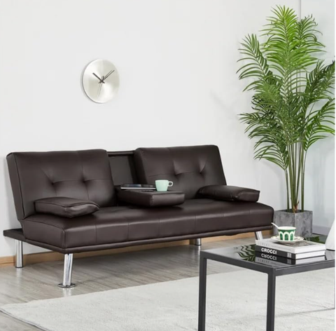 INFINI HOMES Faux Leather Sofa Bed, 180 cm, light Brown ( Without Assembly)