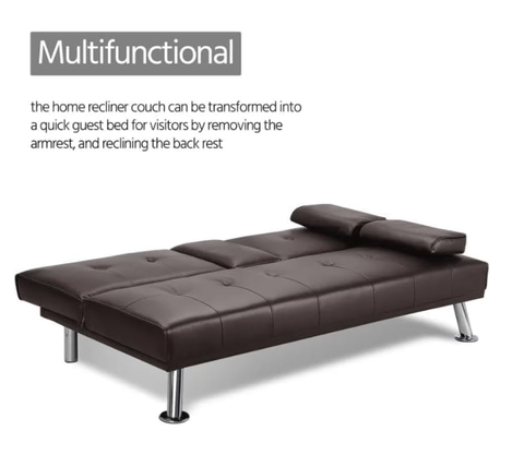 INFINI HOMES Faux Leather Sofa Bed, 180 cm, light Brown ( Without Assembly)