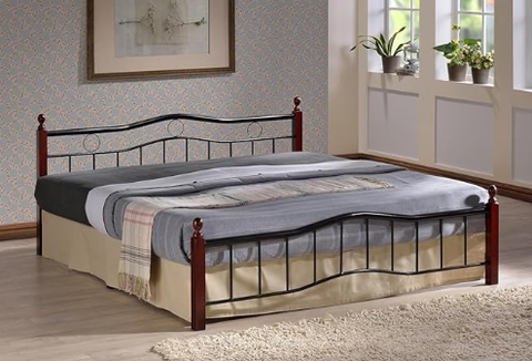 INFINI HOMES Metal Frame Bed with Wooden 4-Legs Dimension 190x180 Centimetres (Brown, Without Assembly)