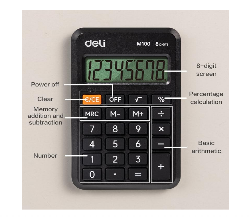 Deli EM100 Portable Calculator with Warranty