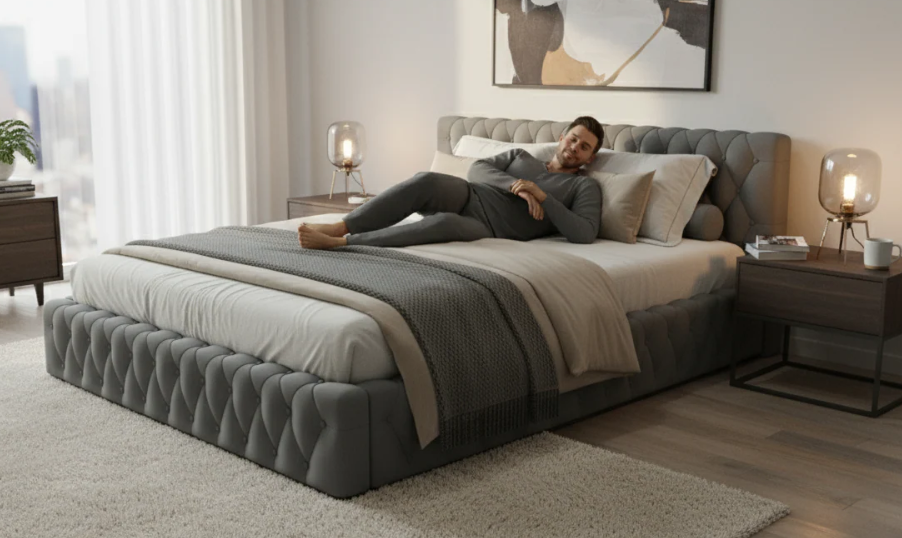 Low-Profile Tufted Upholstered Wooden Bed 120×190 cm with Mattress Included | UAE Delivery to Dubai, Abu Dhabi & All Emirates