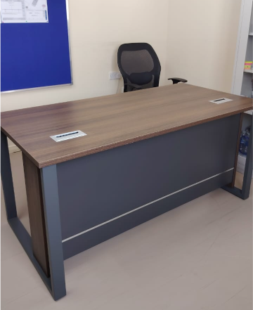 Office Desk 160x80cm with Metal Legs & Pedestal Drawer - Walnut Grey | Dubai UAE
