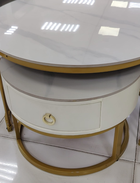 Sintered Stone Coffee Table Set (1+1) | White & Gold | IH 9002