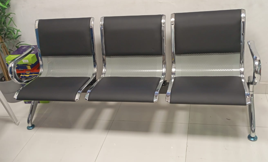 Airport Chair 3-Seater Steel Silver & Black PVC - UAE Delivery
