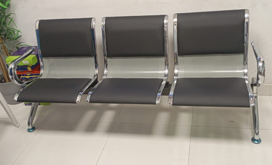 Airport Chair 3-Seater Steel Silver & Black PVC - UAE Delivery
