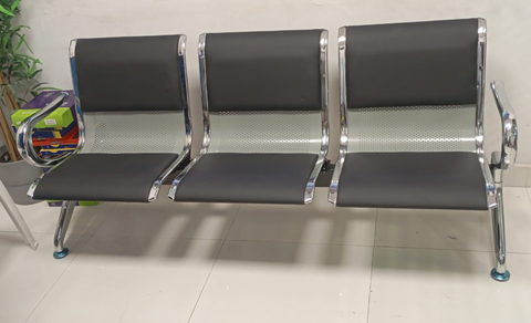 Airport Chair 3-Seater Steel Silver & Black PVC - UAE Delivery