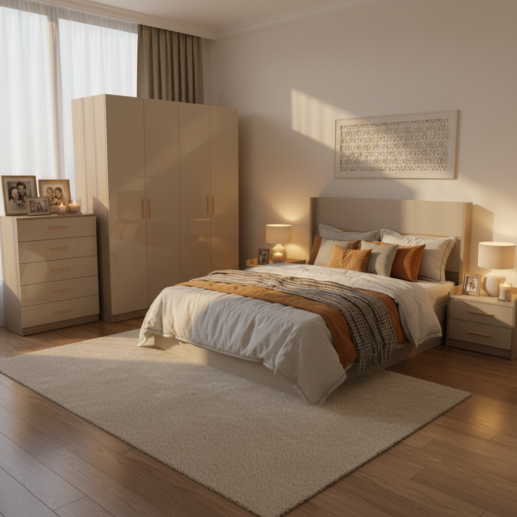 Premium Wooden Bed Set - Complete Bedroom Furniture Collection UAE