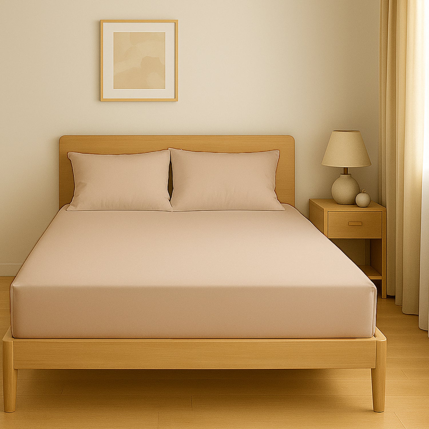 Infini HOMES Premium Dyed Fitted Sheet Set – 160X200 cm – Elegant Microfiber Finish – Includes 2 Pillow Covers