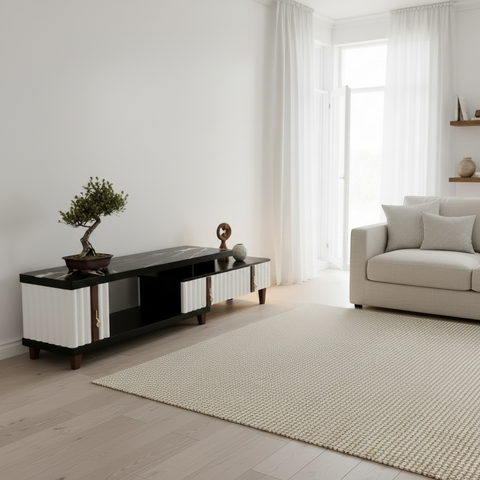 Marble Top Extendable TV Unit – Black & White | Buy Online UAE