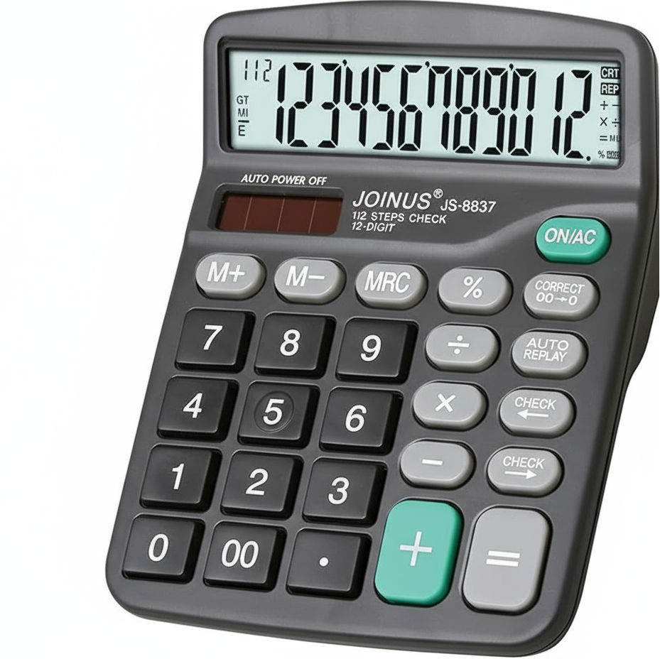 JOINUS 12-Digit Calculator JS-8837 | Dual Power Desktop Calculator for Office & School UAE