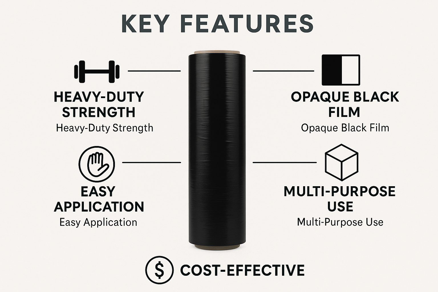 Heavy Duty Black Stretch Film Roll UAE | Premium Pallet Wrap Dubai | Industrial Packaging Film