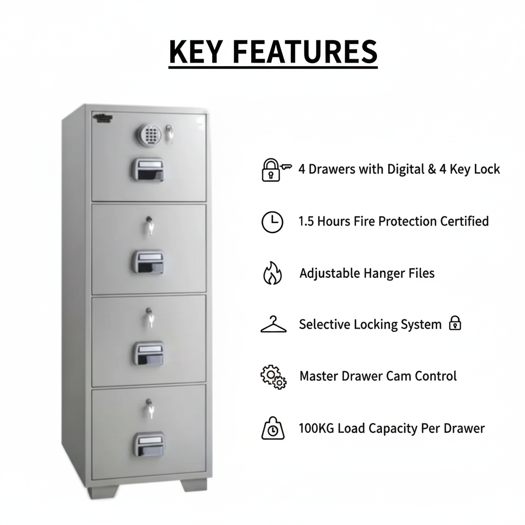 Eagle SF-680-4EKK Fire-Resistant Filing Cabinet – 4 Drawers, Digital + 4 Key Lock System