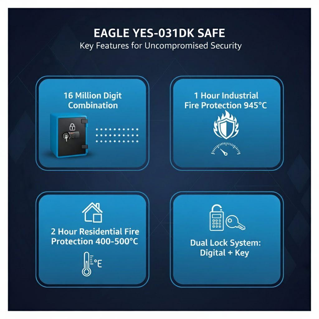 Eagle YES-031DK Fire-Resistant Safe – Blue, Digital + Key Lock System