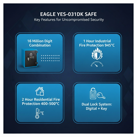 Eagle YES-031DK Fire-Resistant Safe – Blue, Digital + Key Lock System