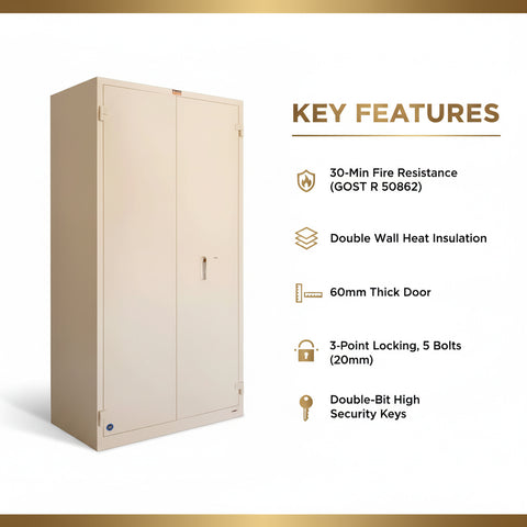 Valberg BM 1993 KL Fire-Resistant Cabinet Safe – White, Dual Key Lock System