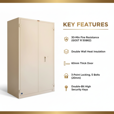 Valberg BM 1951 KL Fire-Resistant Cabinet Safe – White, Dual Key Lock System