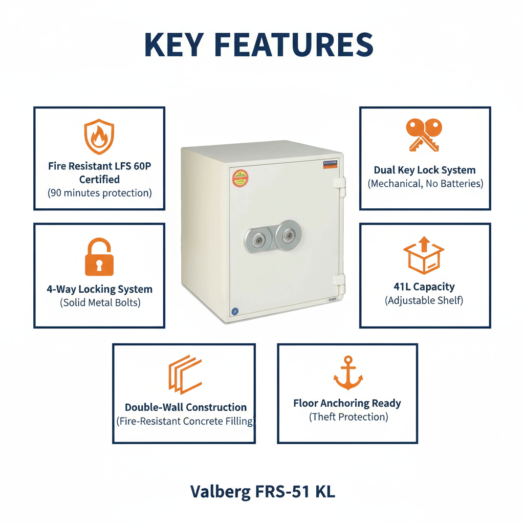 Fire Resistant Safe UAE | Valberg FRS-51 KL White Fireproof Safe Dubai | Dual Key Lock