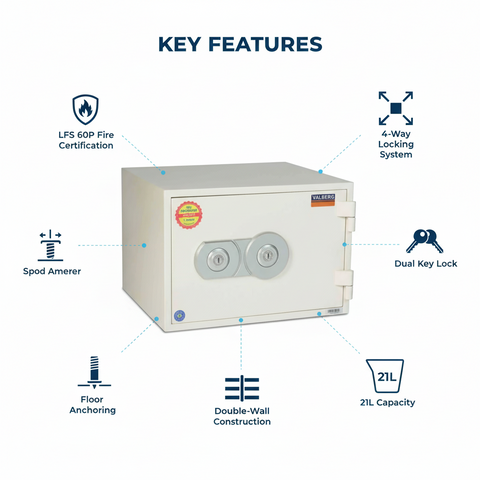 Fire Resistant Safe UAE | Valberg FRS-32 KL Fireproof Safe Dubai | White Key Lock Safe 21L