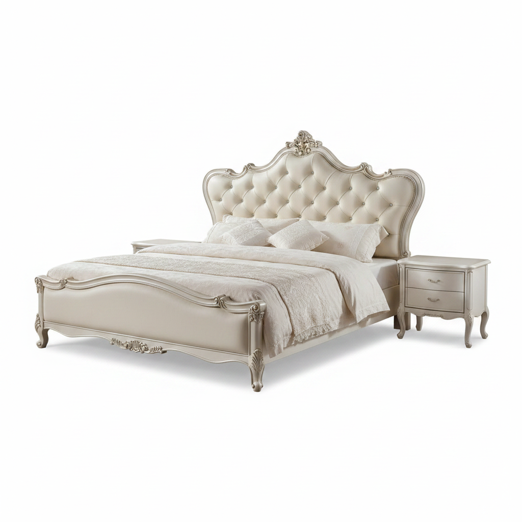 King Size Rubber Wood Bed 180x200cm with 2 Side Tables | PU Leather Headboard | IH 2272 – INFINI HOMES UAE