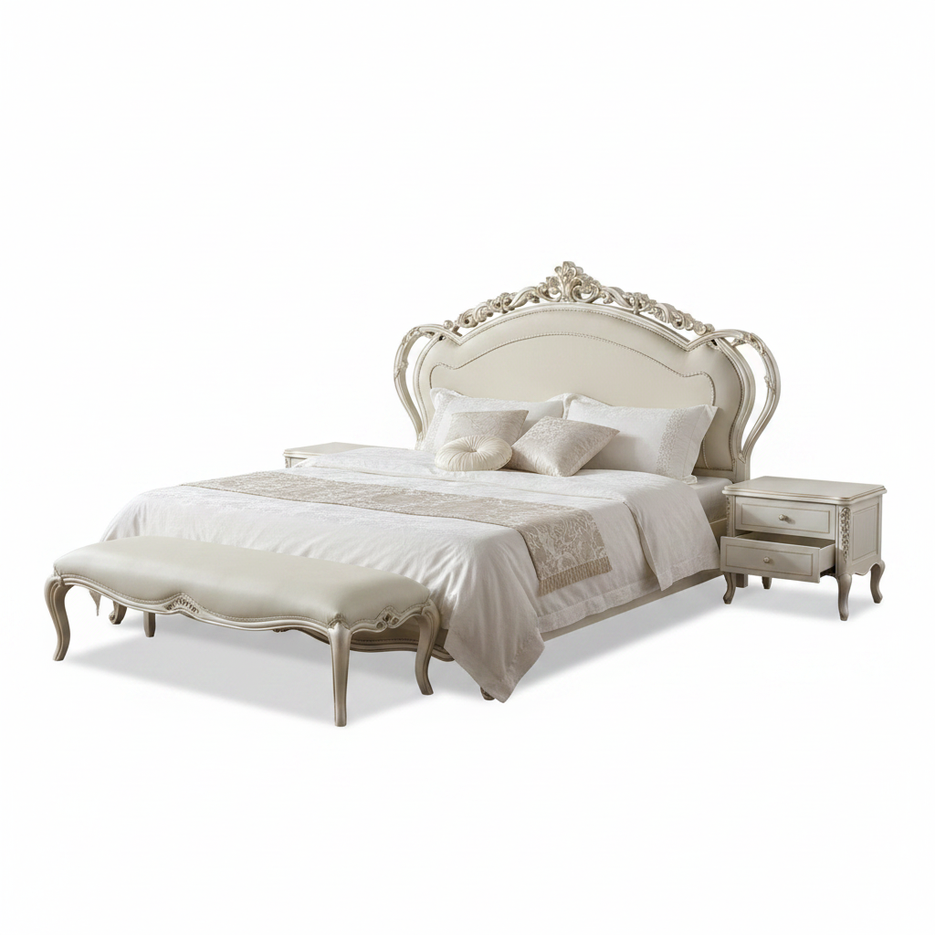 King Size Rubber Wood Bed with 2 Side Tables | 180x200cm | IH 2245