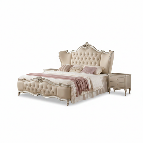 King Size Rubber Wood Bed 180x200cm with Side Tables | IH 2237 | UAE Delivery