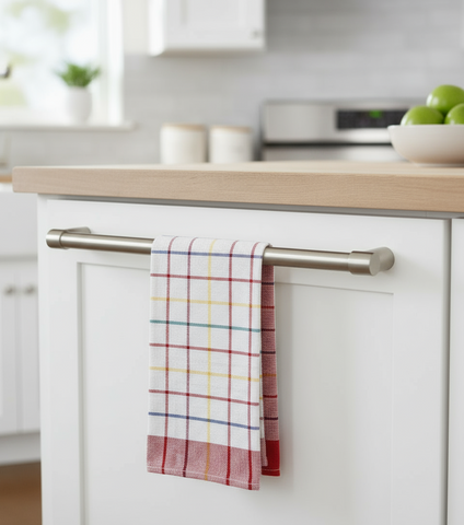 Orchard Blue Red Kitchen Towels UAE Set of 3 | Luxury Multi Checks 50x70cm Dubai Abu Dhabi | INFINI HOMES