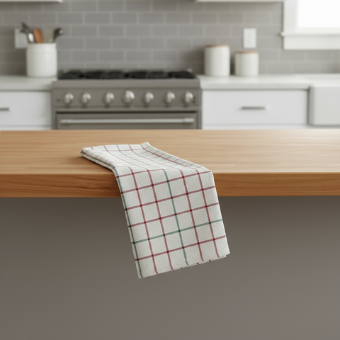 Red Kitchen Linens UAE Set of 4 | Multi Checks Tea Towels 50x70cm Dubai Abu Dhabi | INFINI HOMES