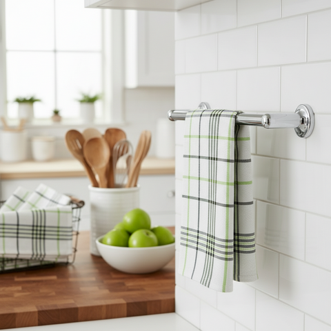 Green Kitchen Towels UAE Set of 6 | Multi Checks Tea Towels 50x70cm Dubai Abu Dhabi | INFINI HOMES