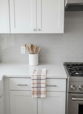 Kitchen Towels UAE Set of 8 | Green Orange Multi Checks 50x70cm Dubai Abu Dhabi | INFINI HOMES