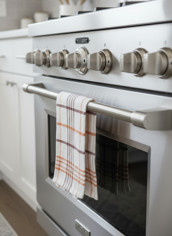 Kitchen Towels UAE Set of 8 | Green Orange Multi Checks 50x70cm Dubai Abu Dhabi | INFINI HOMES