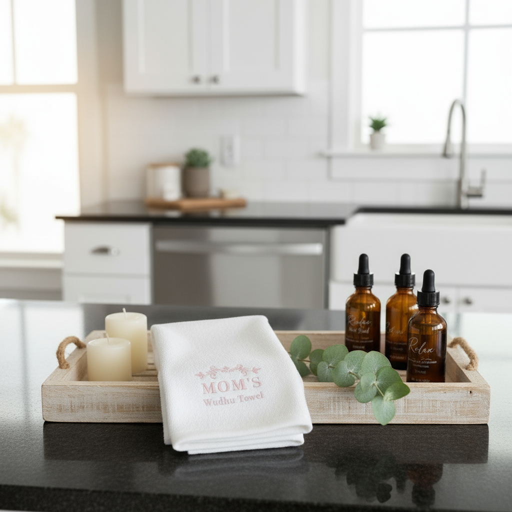 Premium Wudhu Towel UAE - Embroidered Ramadan Theme 600 GSM Cotton Dubai