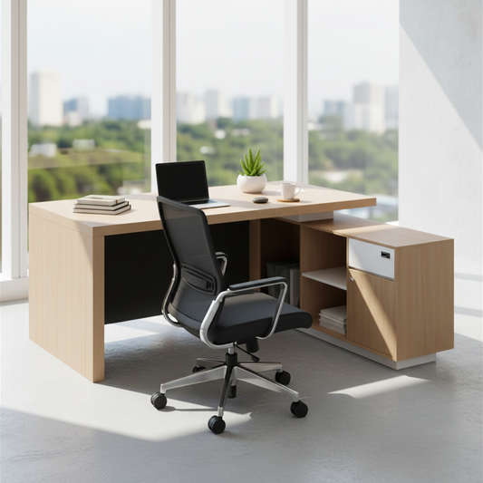L-Shaped Office Desk 200x160cm - Executive Corner Table with Drawer & Storage | Oak White | UAE