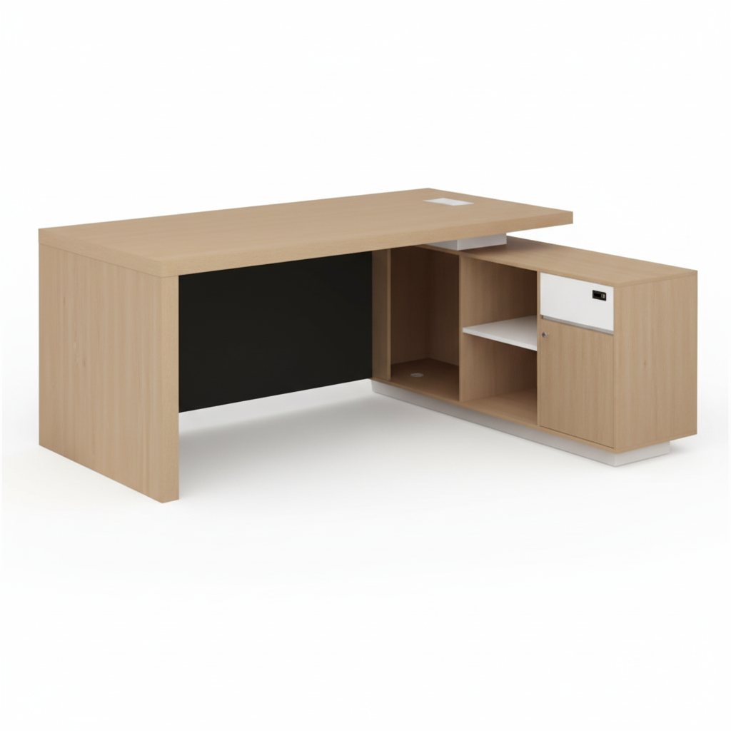 L-Shaped Office Desk 200x160cm - Executive Corner Table with Drawer & Storage | Oak White | UAE
