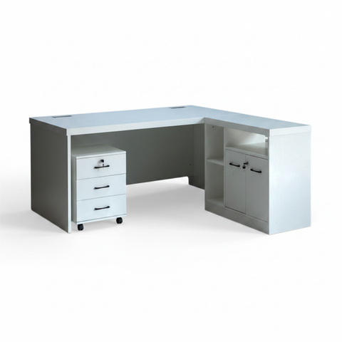 L-Shaped Office Table Full White on White Background – IH-877-1.6 | INFINI HOMES UAE
