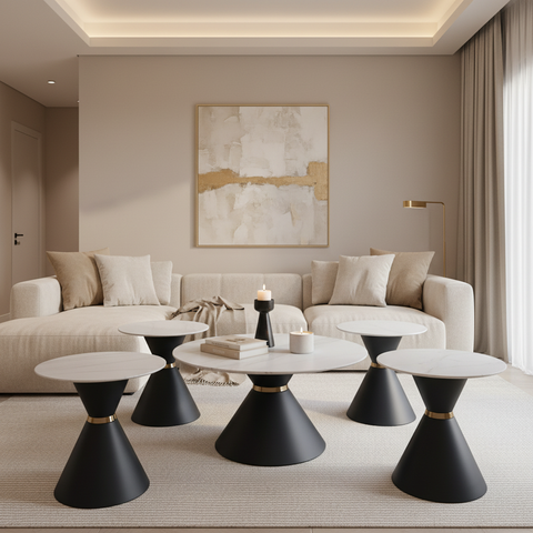 Sintered Stone Coffee Table IH 086 | 80×80 & 50×50 cm | Black Base