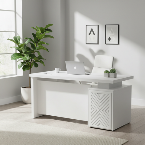 White Home Office Desk 120x60cm in Bright Modern Office Setup – Buy Online UAE | INFINI HOMES
