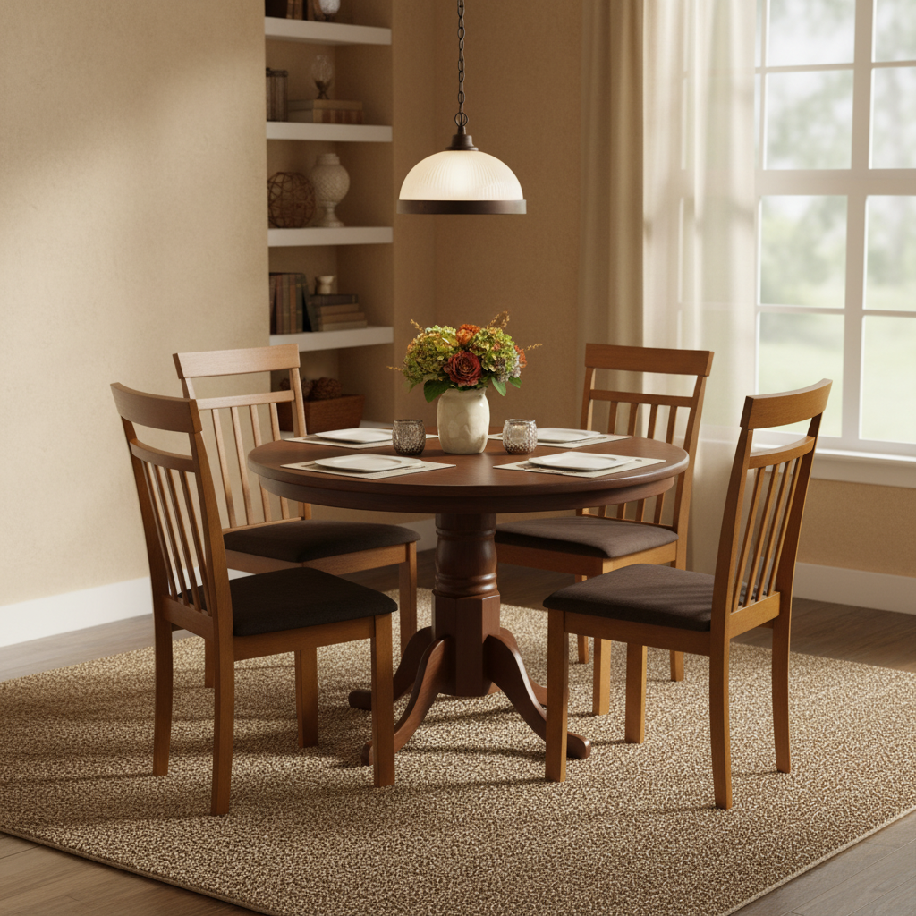 Round Wooden Dining Set (1+4) | Cherry Wood | INFINI HOMES UAE