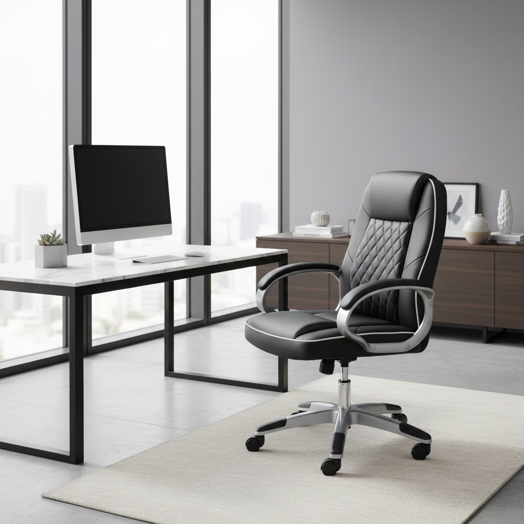 IH 7120 Black Executive Office Chair in modern minimalist home office with marble desk, available across UAE