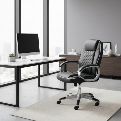 IH 7120 Black Executive Office Chair in modern minimalist home office with marble desk, available across UAE