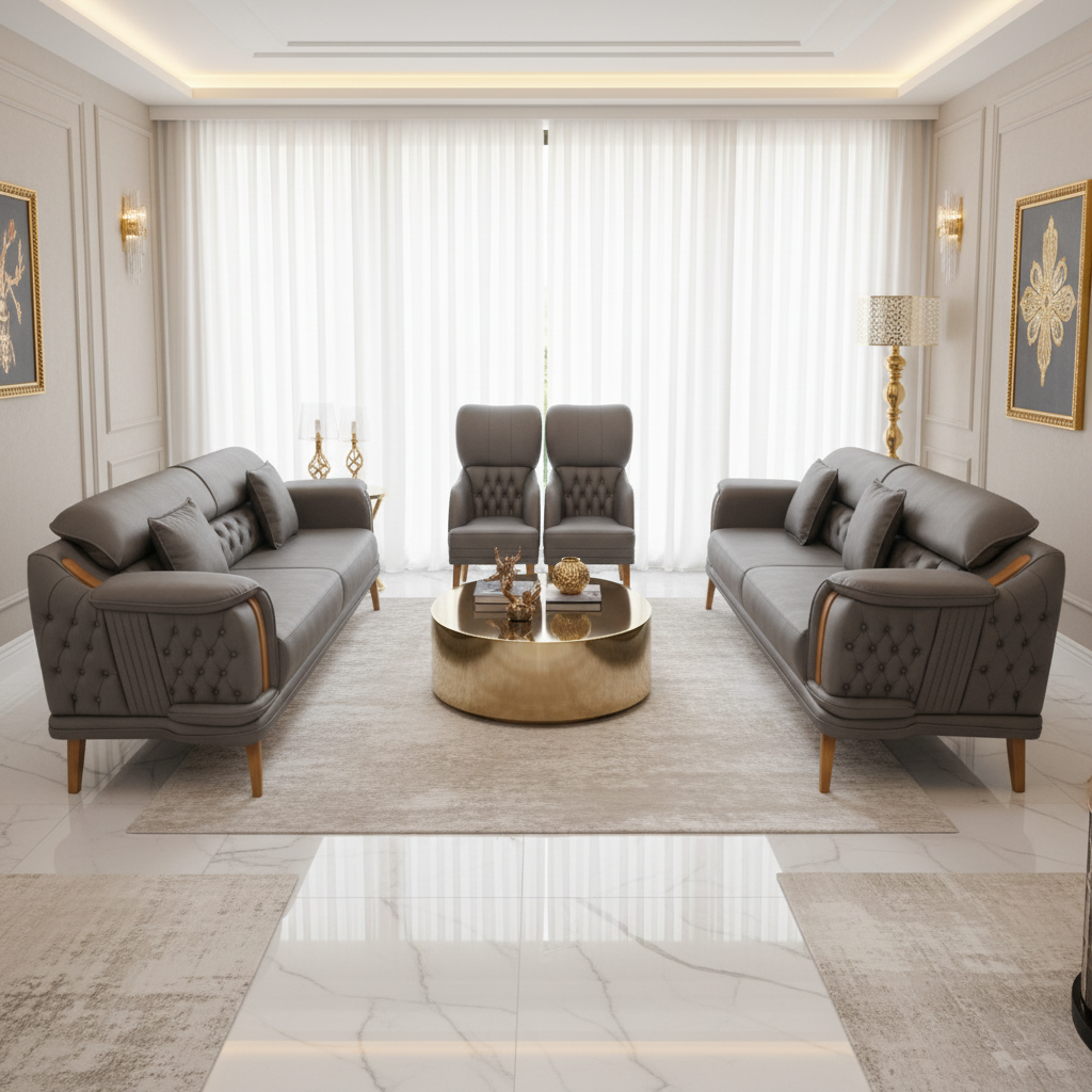 INFINI HOMES Roza Grey Sofa Set (3+3+1+1) | Premium 8-Seater Living Room Sofa UAE