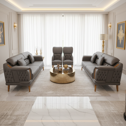 INFINI HOMES Roza Grey Sofa Set (3+3+1+1) | Premium 8-Seater Living Room Sofa UAE
