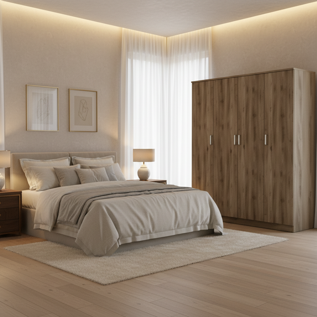 Four Door Wardrobe IH 467 in Master Bedroom – Premium Wooden Wardrobe Dubai UAE