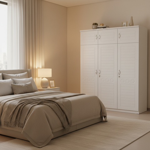 INFINI HOMES IH 761 Three Door Wardrobe with Top in White – Master Bedroom, Dubai Abu Dhabi UAE