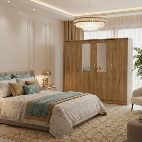Four Door Wooden Wardrobe IH-7748 in Master Bedroom – Luxury Wardrobe Dubai UAE
