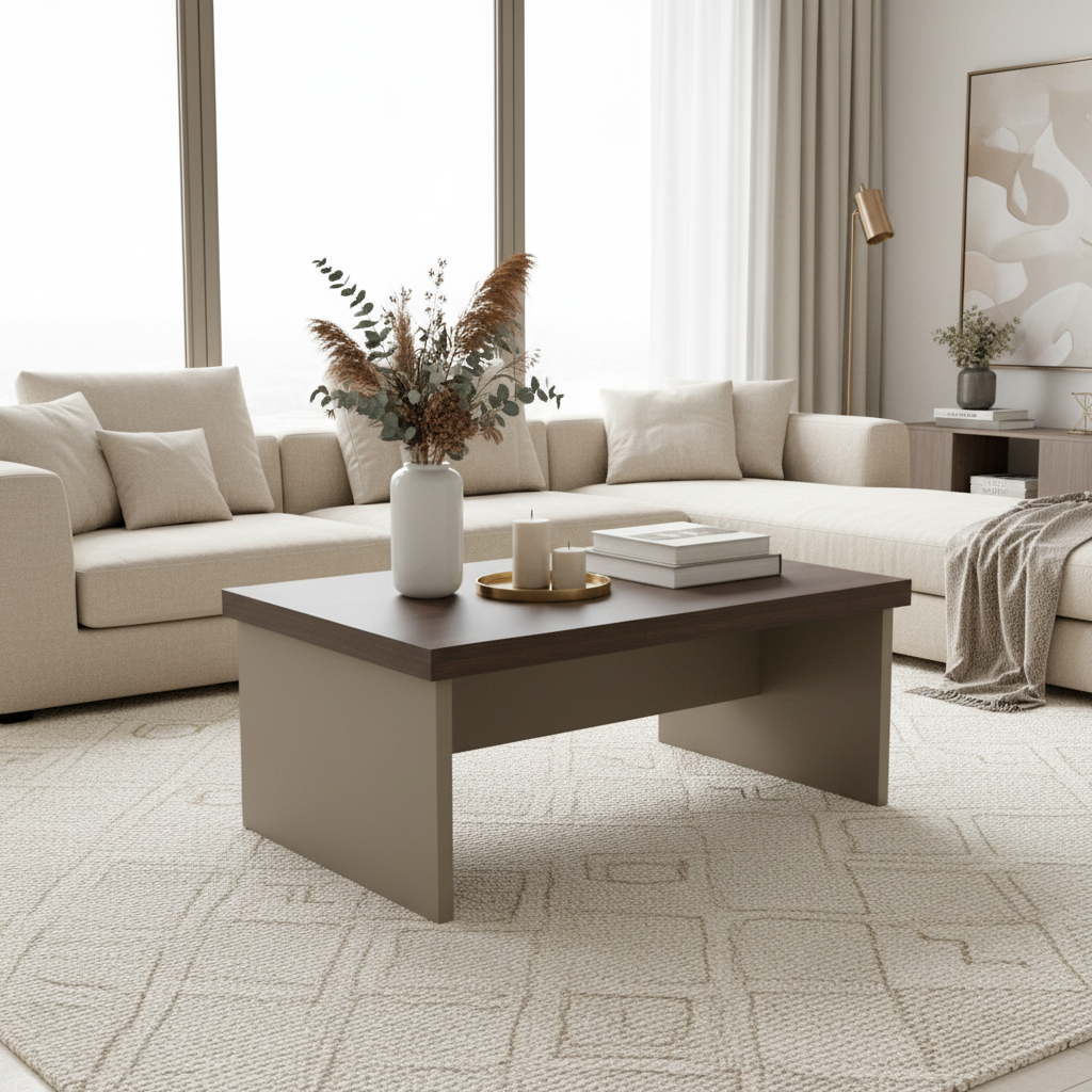 Center Table IH 1060 | Oak & Beige Coffee Table 100x60x45 cm