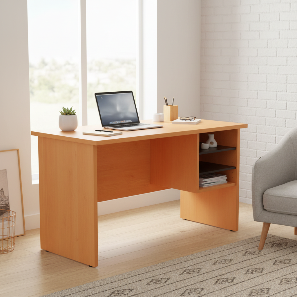IH 103 Wooden Side Desk with open shelves in a bright Scandinavian home office – buy study desk online UAE
